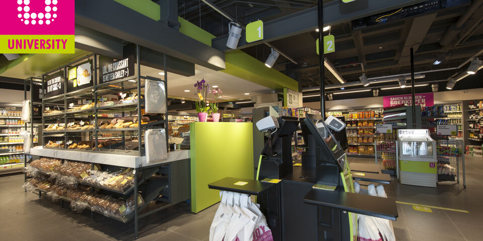 Interieur van een University Spar.