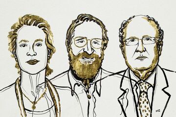 Frances Arnold, George Smith, Gregory Winter. Illustration | Niklas Elmehed, Nobel Media