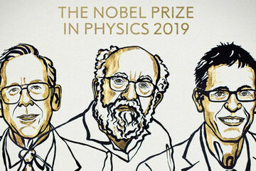 James Peebles, Michel Mayor en Didier Queloz. Illustratie | Niklas Elmedhed for Nobel Media